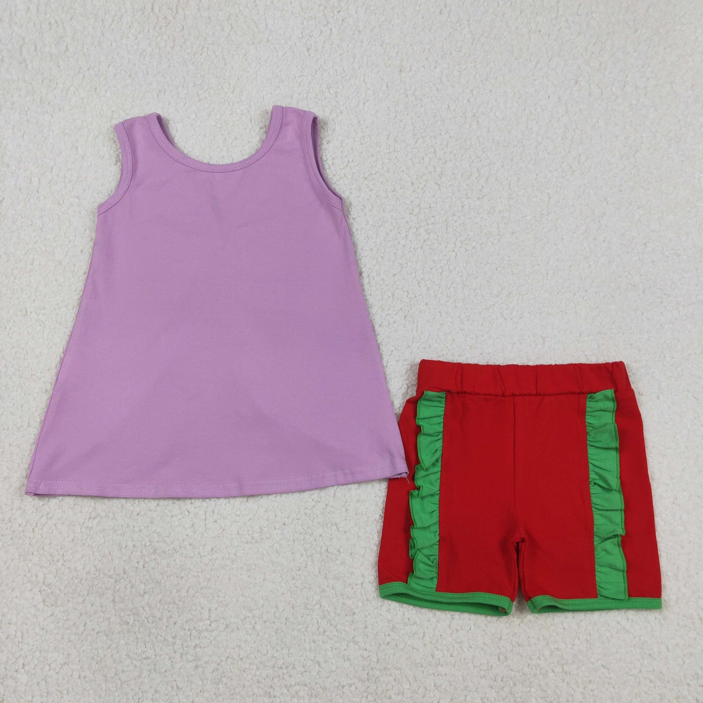 GSSO3465 RTS NO MOQ （In stock ）Sleeveless bow purple top red shorts princess girls outfits