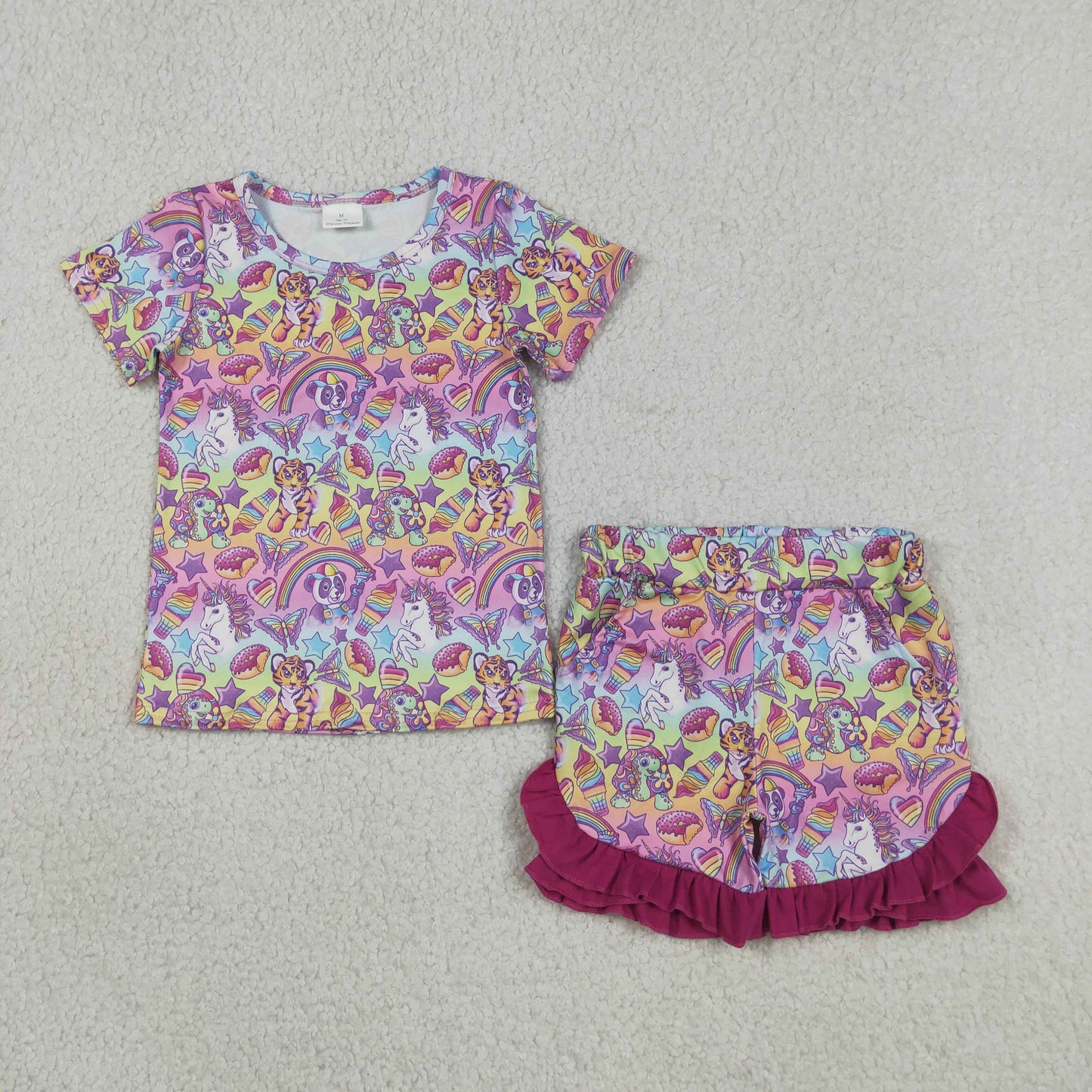 GSSO3472 RTS NO MOQ （In stock ）Short sleeves donut kids girls summer outfits