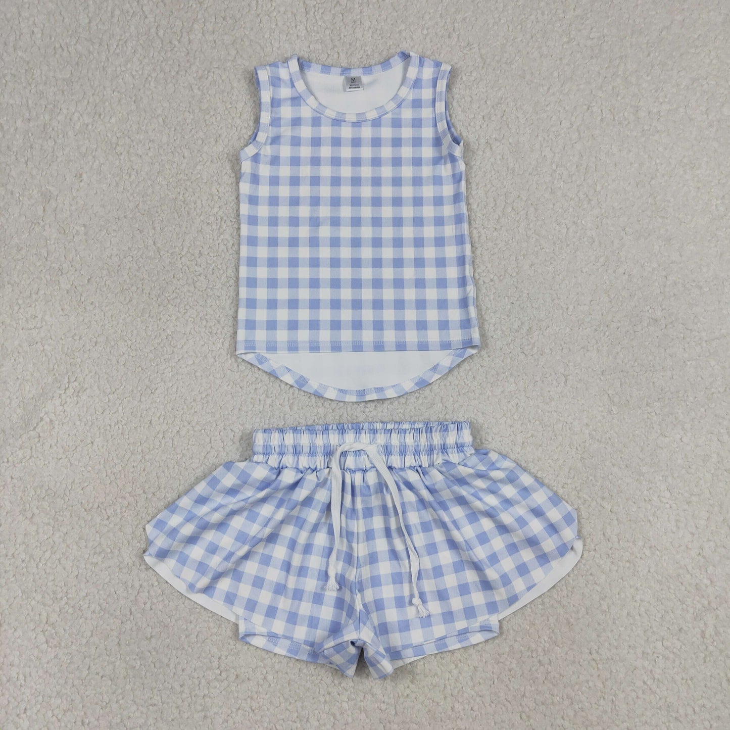 4.15 RTS Sibling Sleeveless plaid top shorts girls active wear set