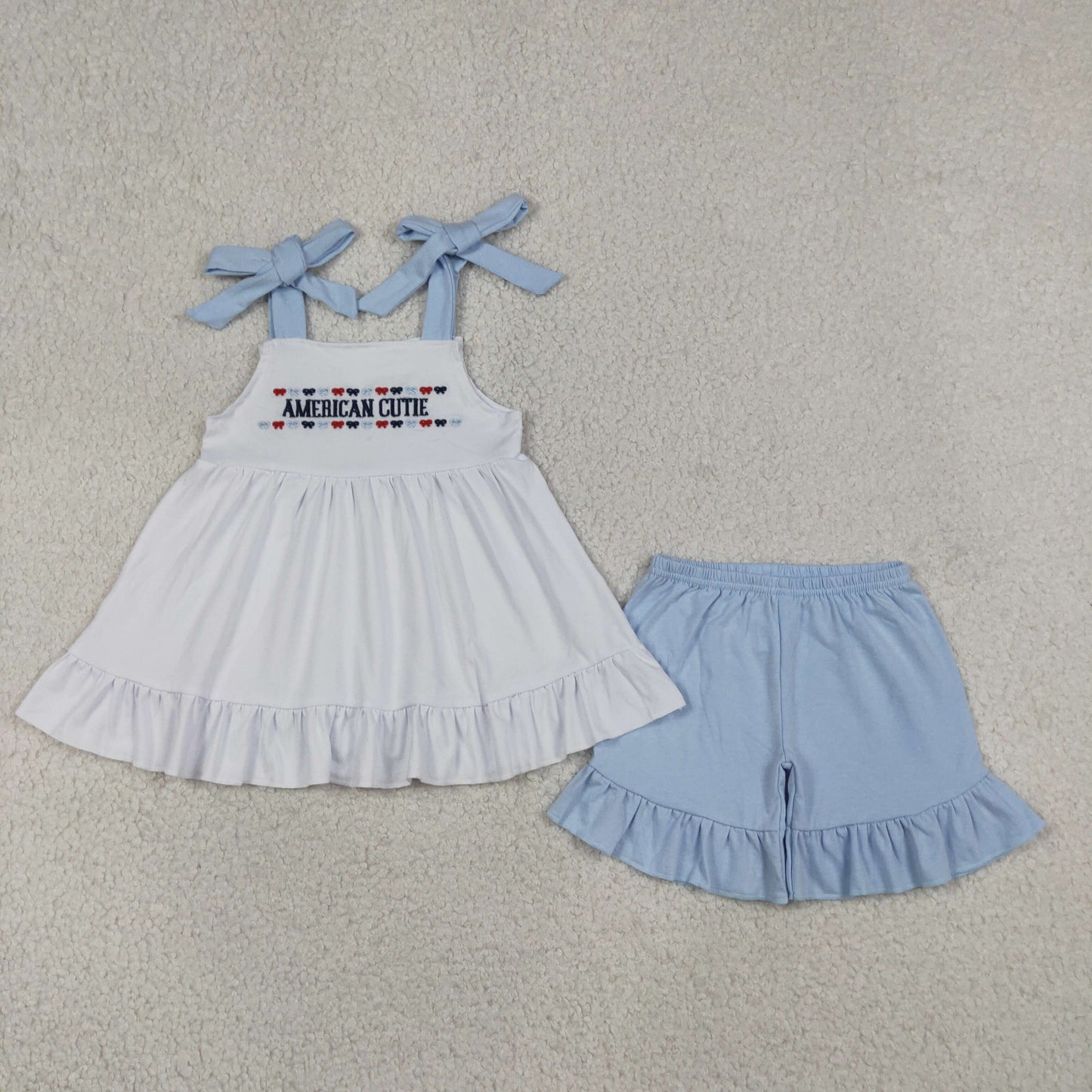 GSSO3480 RTS NO MOQ （In stock）American cute bow embroidery kids girls 4th of july outfits