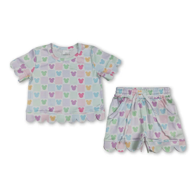RTS Sibling Baby Girls Colorful Flowers Top Pockets Shorts Scallop Clothes Sets