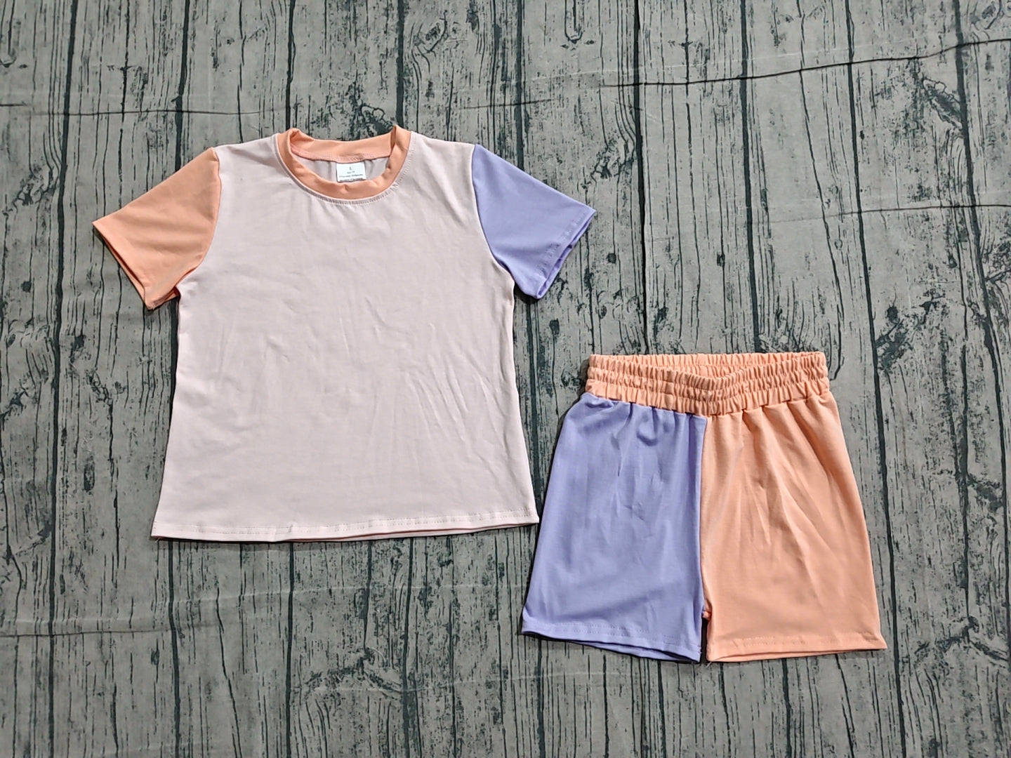 3.23 GSSO3504 Sample No Moq Baby Girls Summer Fashion Short Sleeve Pink Blue Patchwork Top Short Pajamas Clothes Sets