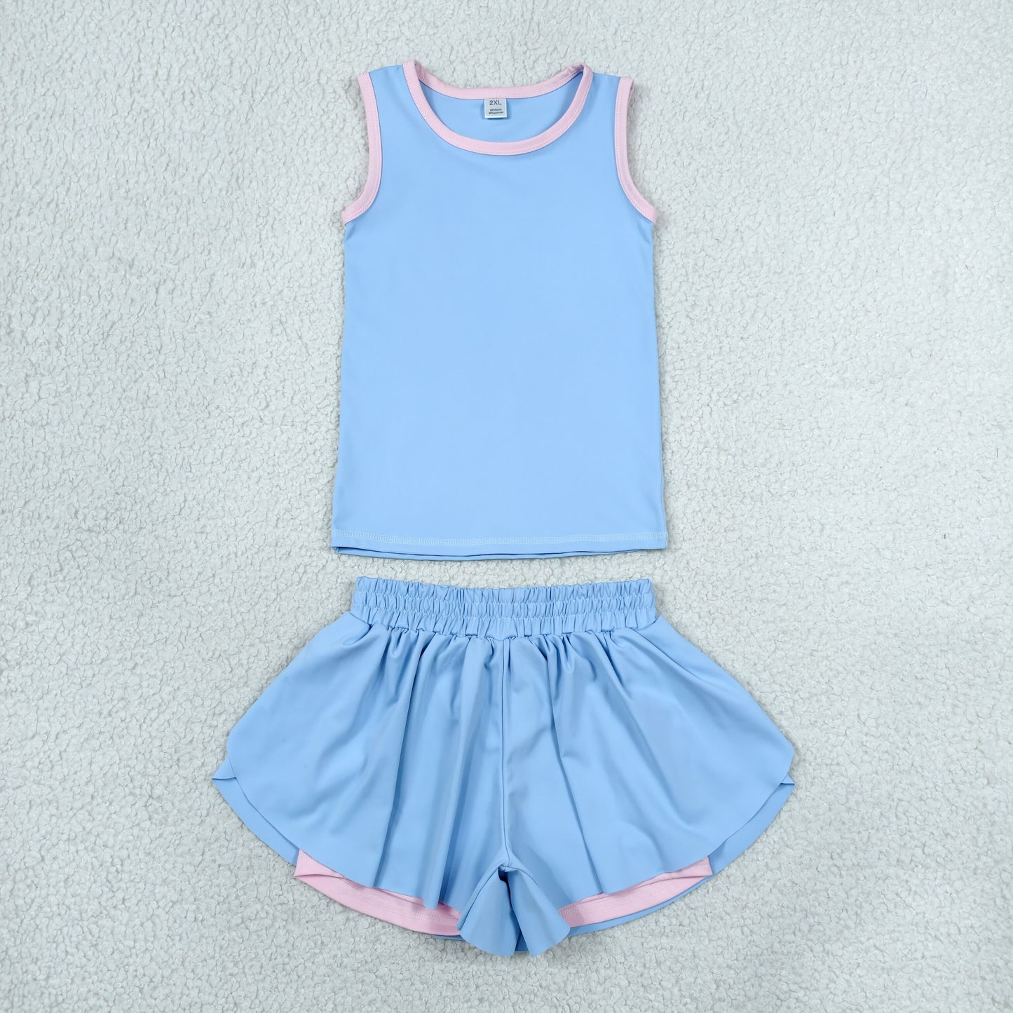 RTS Sibling Sleeveless hot pink top shorts girls active wear set