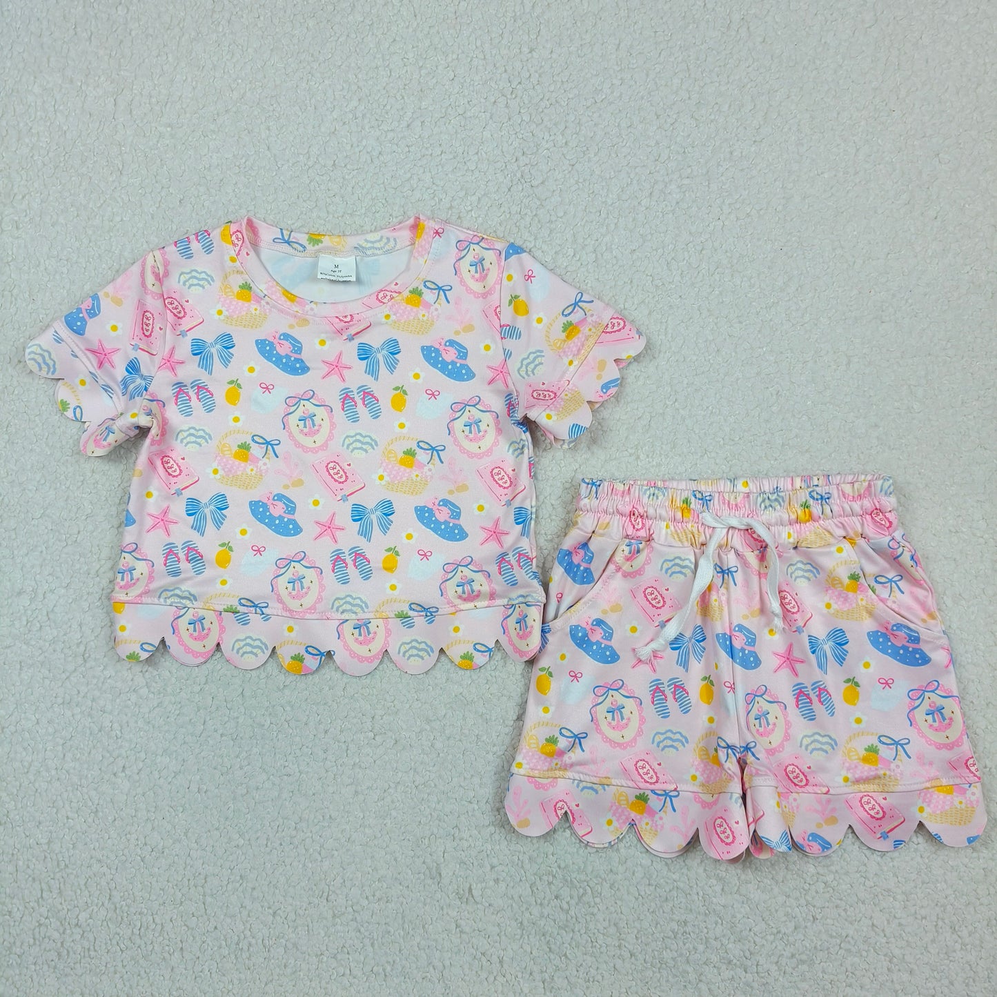 GSSO3657 RTS NO MOQ （In stock ）Anchor bow starfish scallop kids girls summer outfits