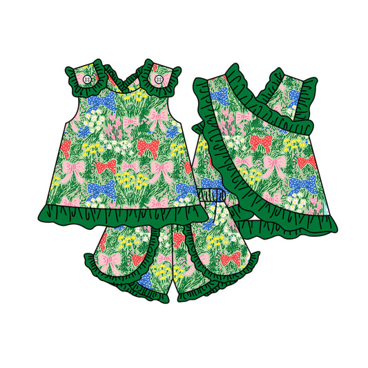 3.30 GSSO3675 Baby Girls Sleeveless Colorful Flowers Tunic Ruffle Short Clothes Set