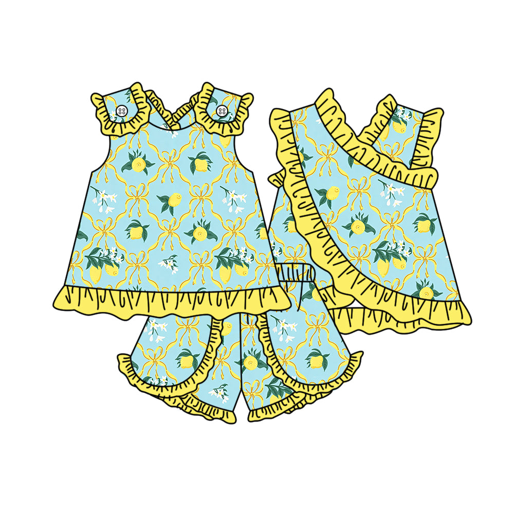3.30 GSSO3677 Baby Girls Sleeveless Colorful Flowers Tunic Ruffle Short Clothes Set