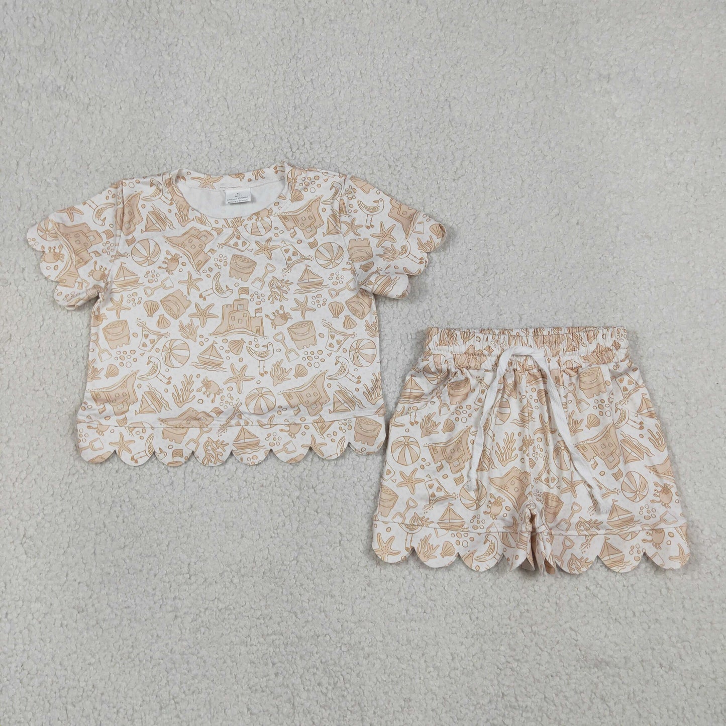 GSSO3728 RTS NO MOQ （In stock）Baby Girls Starfishes Beach Top Short Scallop Clothes
