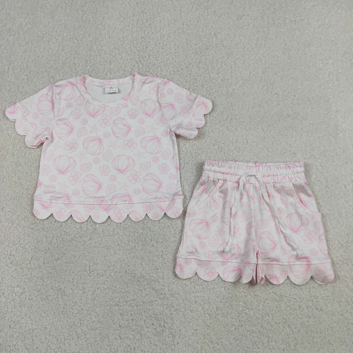 GSSO3729 RTS NO MOQ （In stock）Short sleeves scallop shell starfish girls summer outfits