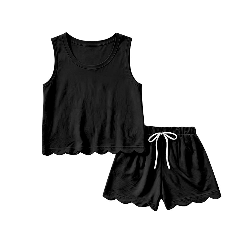 4.8 GSSO3733 Pre order No Moq Baby Girls Black Sleeveless Top Short Scallop Clothes Set