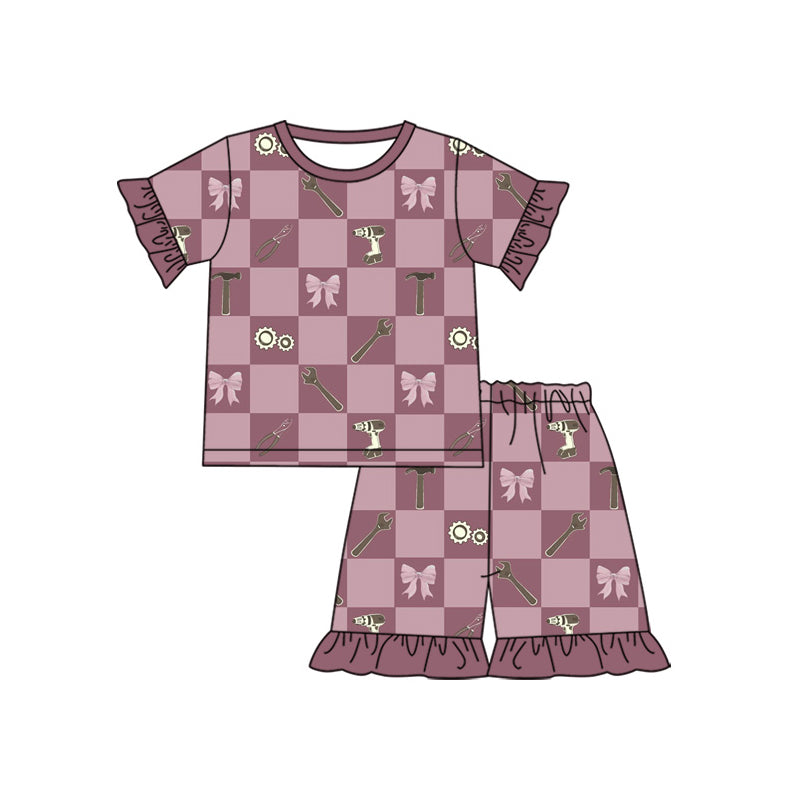 4.8 Pre order No Moq Baby Boys Checked Tools Top Short Pajamas Clothes Set and romper