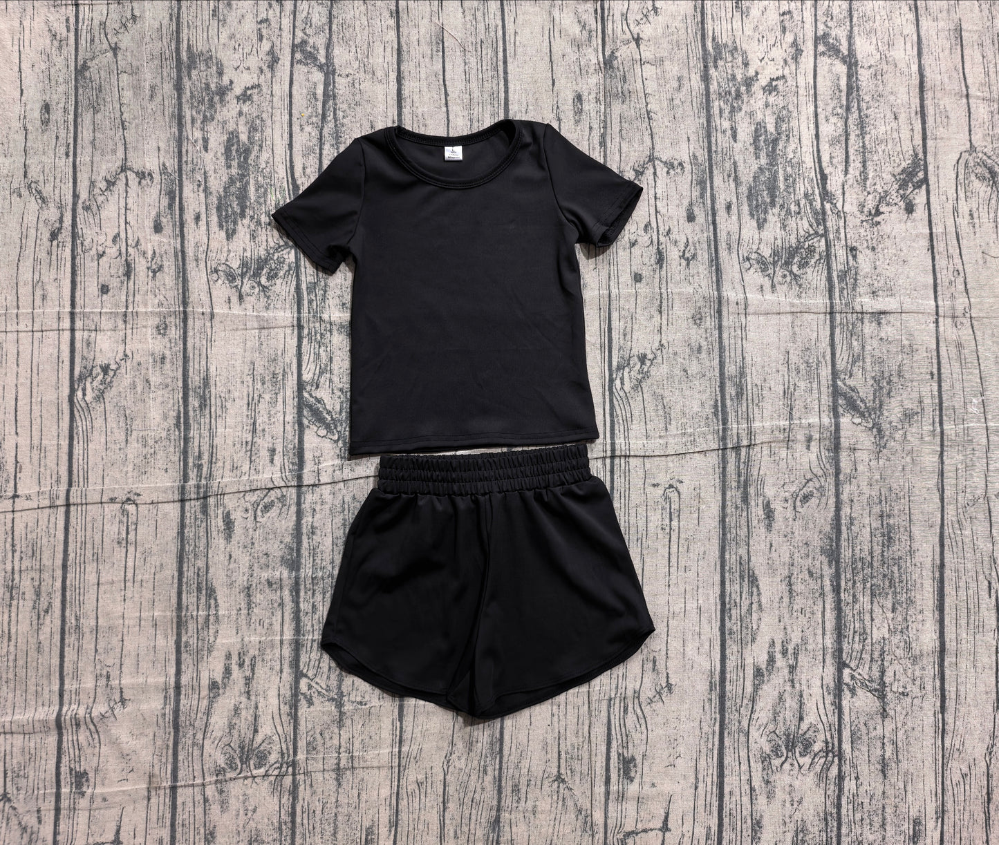 5.21 GSSO3760（GT1629+SS0896）Sample No Moq Short sleeves black top shorts kids girls yoga active set