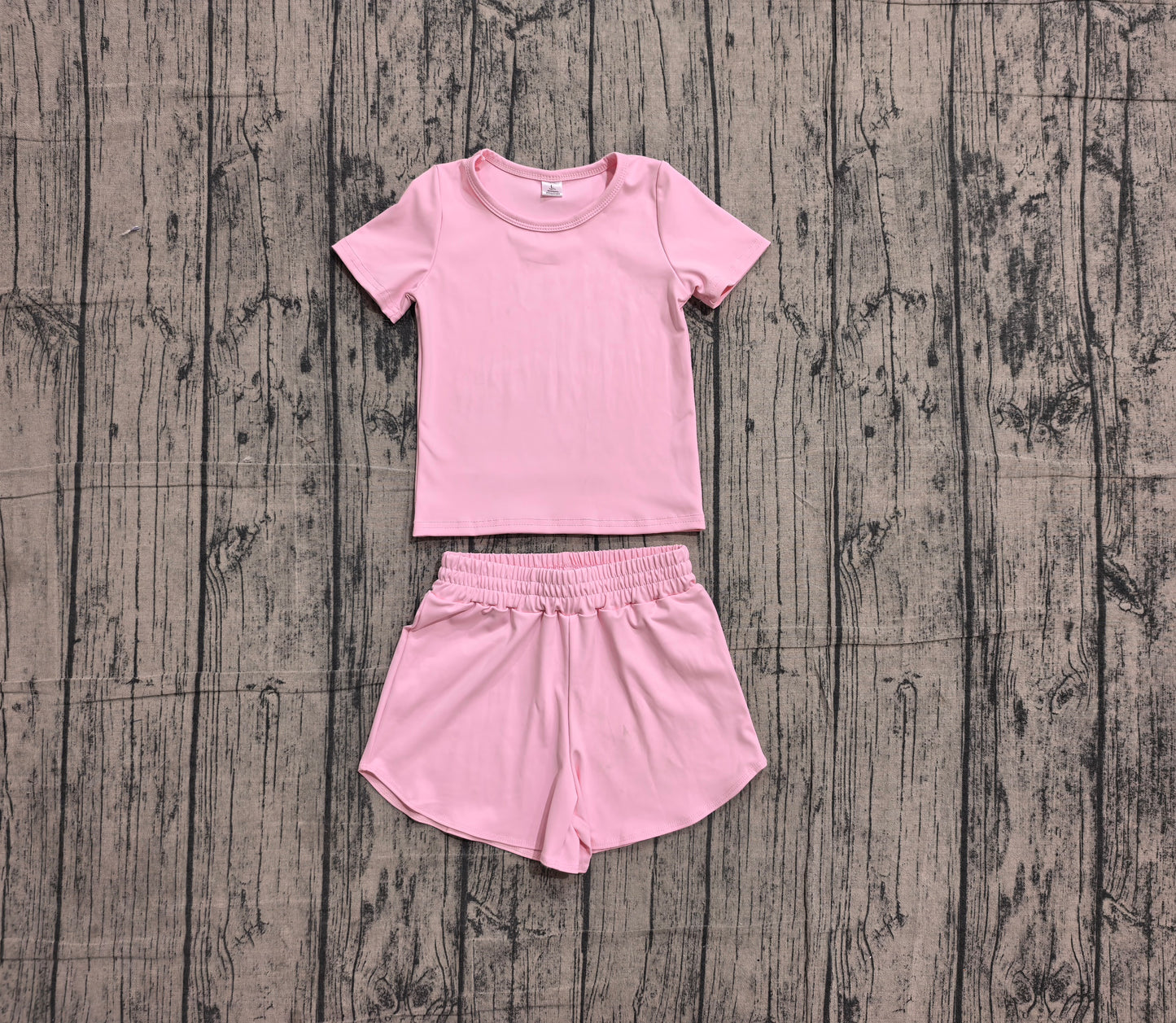 5.19 GSSO3761（GT1630+SS0897）Sample No Moq Short sleeves pink top shorts kids girls yoga active set