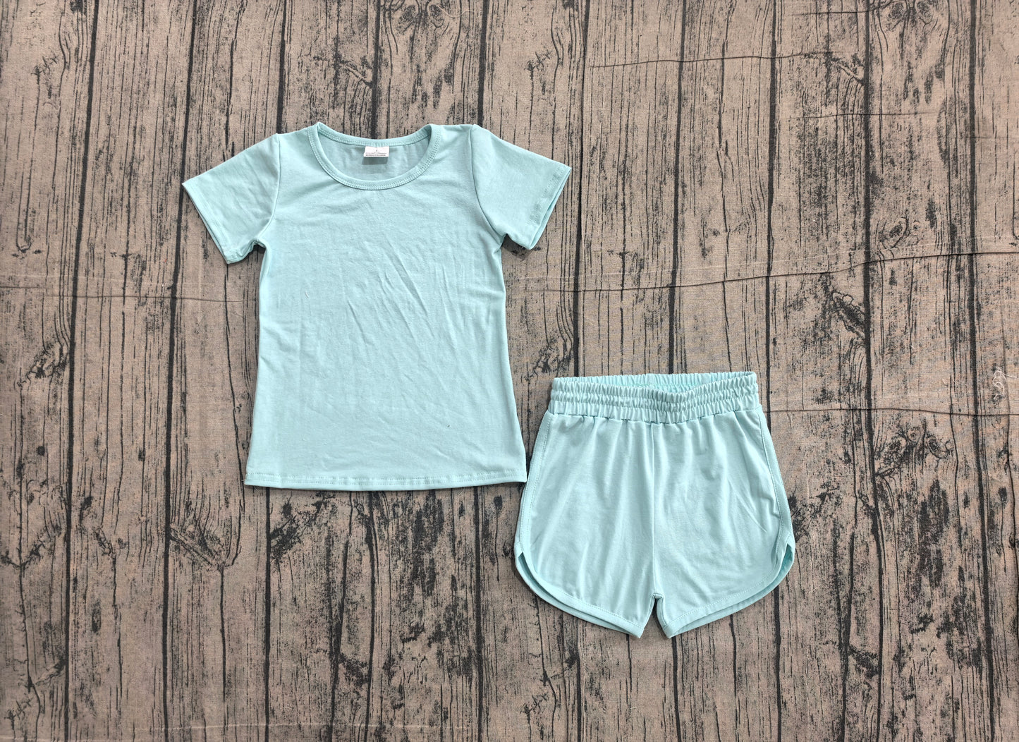 5.7 GSSO3762（GT1631+SS089）Short sleeves light blue top shorts kids girls yoga active set