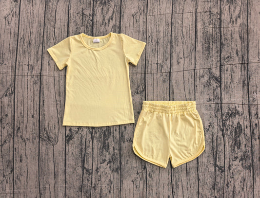 5.7 GSSO3763（GT1632+SS0899）Short sleeves yellow top shorts kids girls yoga active set