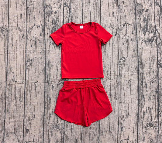 5.19 GSSO3765（GT1634+SS0901）Sample No Moq Short sleeves red top shorts kids girls yoga active set