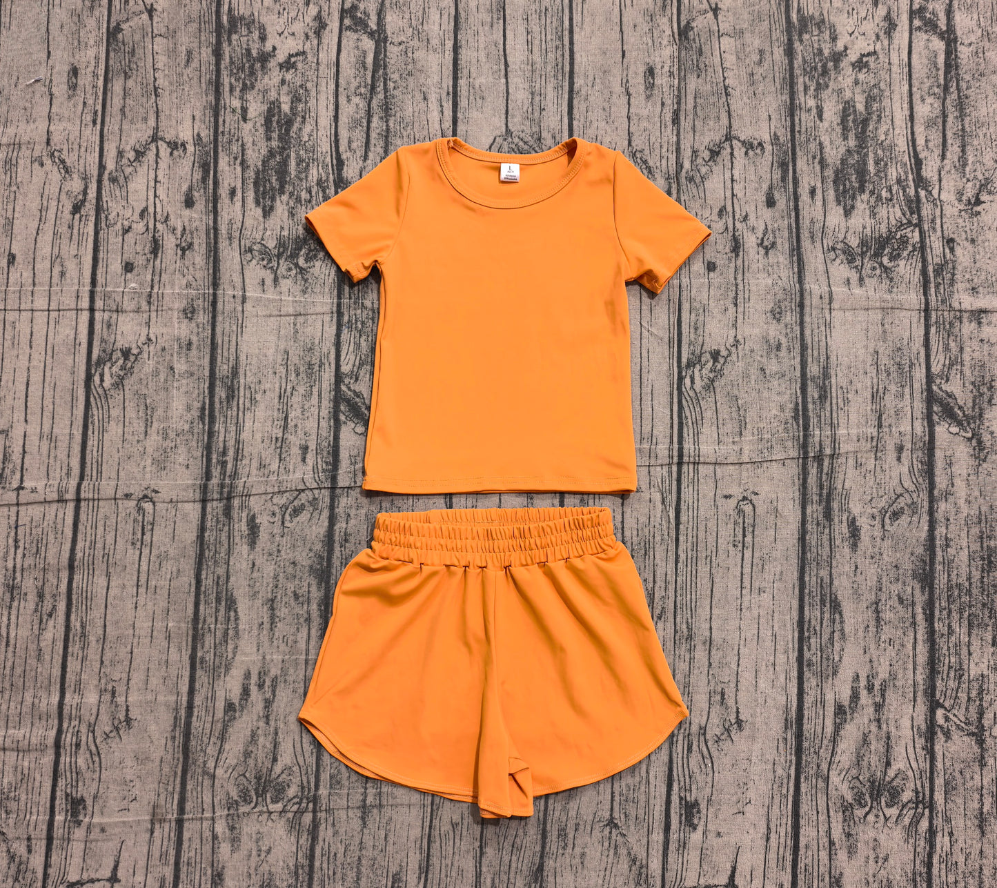 5.19 GSSO3766（GT1635+SS0902）Sample No Moq Short sleeves orange top shorts kids girls yoga active set