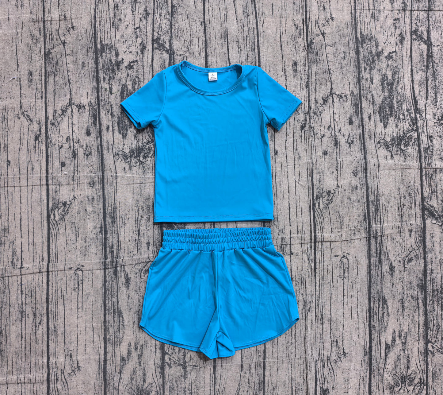 5.19 GSSO3770（GT1639+SS0906）Sample No Moq Short sleeves blue top shorts kids girls yoga active set