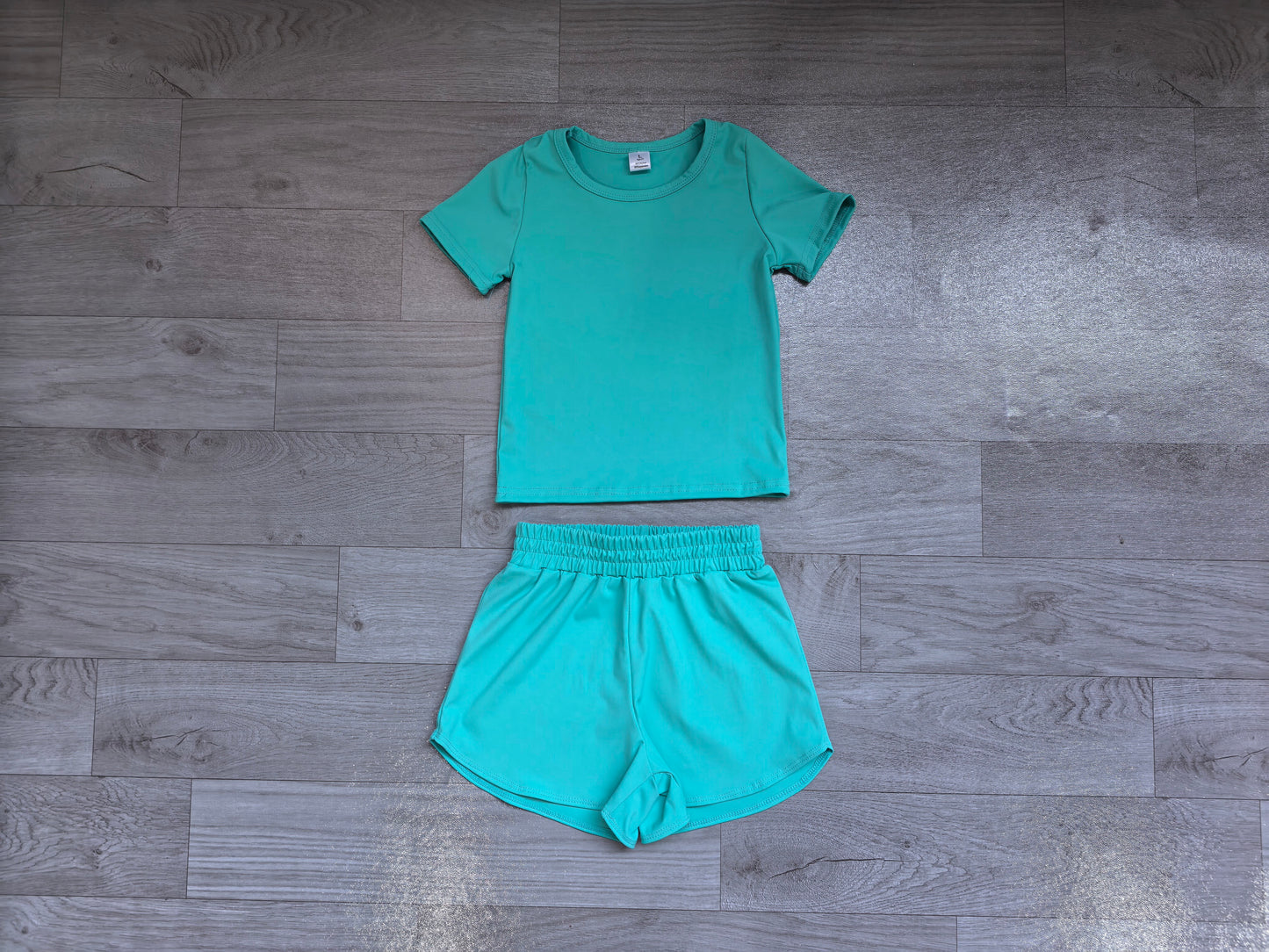 GSSO3771 （GT1640+SS0907）Sample No Moq Short sleeves mint top shorts kids girls yoga active set