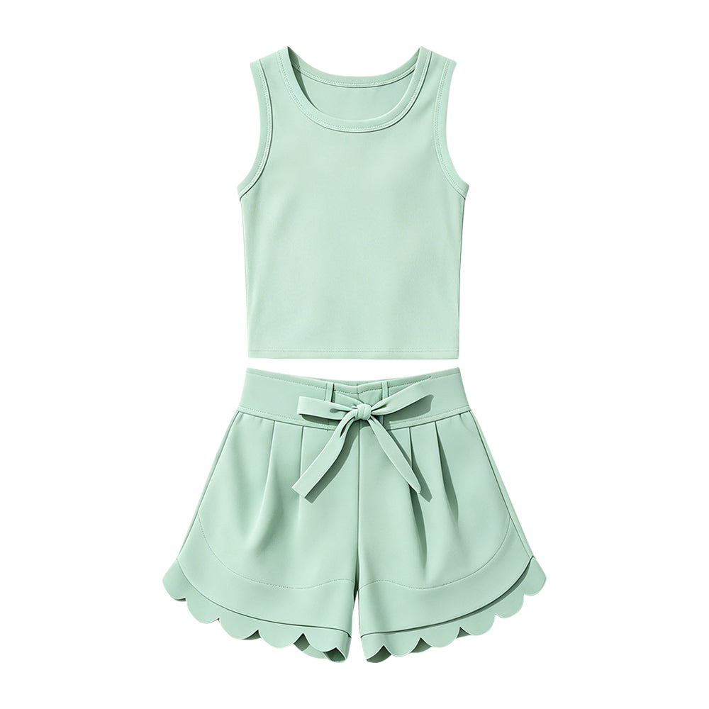 4.23 Pre order No Moq Baby Girls Casual Solid Color Sleeveless Top Shorts Yoga Wear