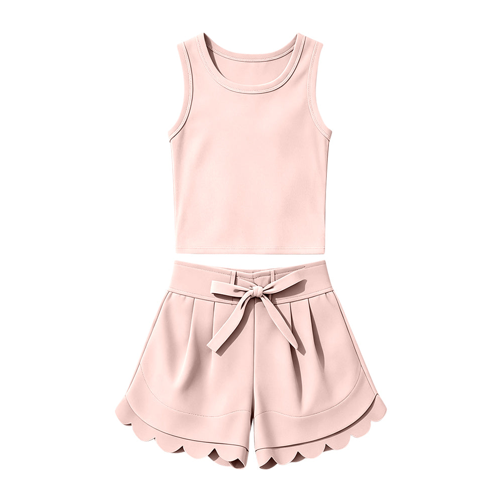 4.23 Pre order No Moq Baby Girls Casual Solid Color Sleeveless Top Shorts Yoga Wear