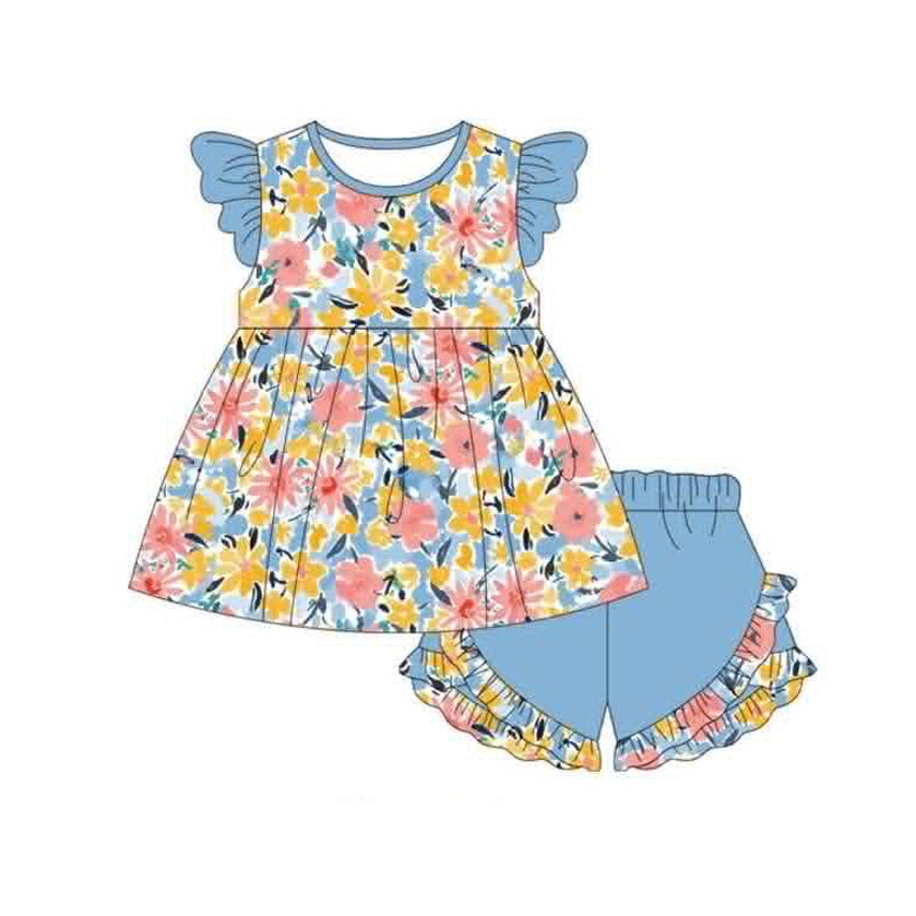 5.8 Pre order No Moq  Baby Girls Boys Short Sleeve Daily Top Shorts Set With Matching Romper