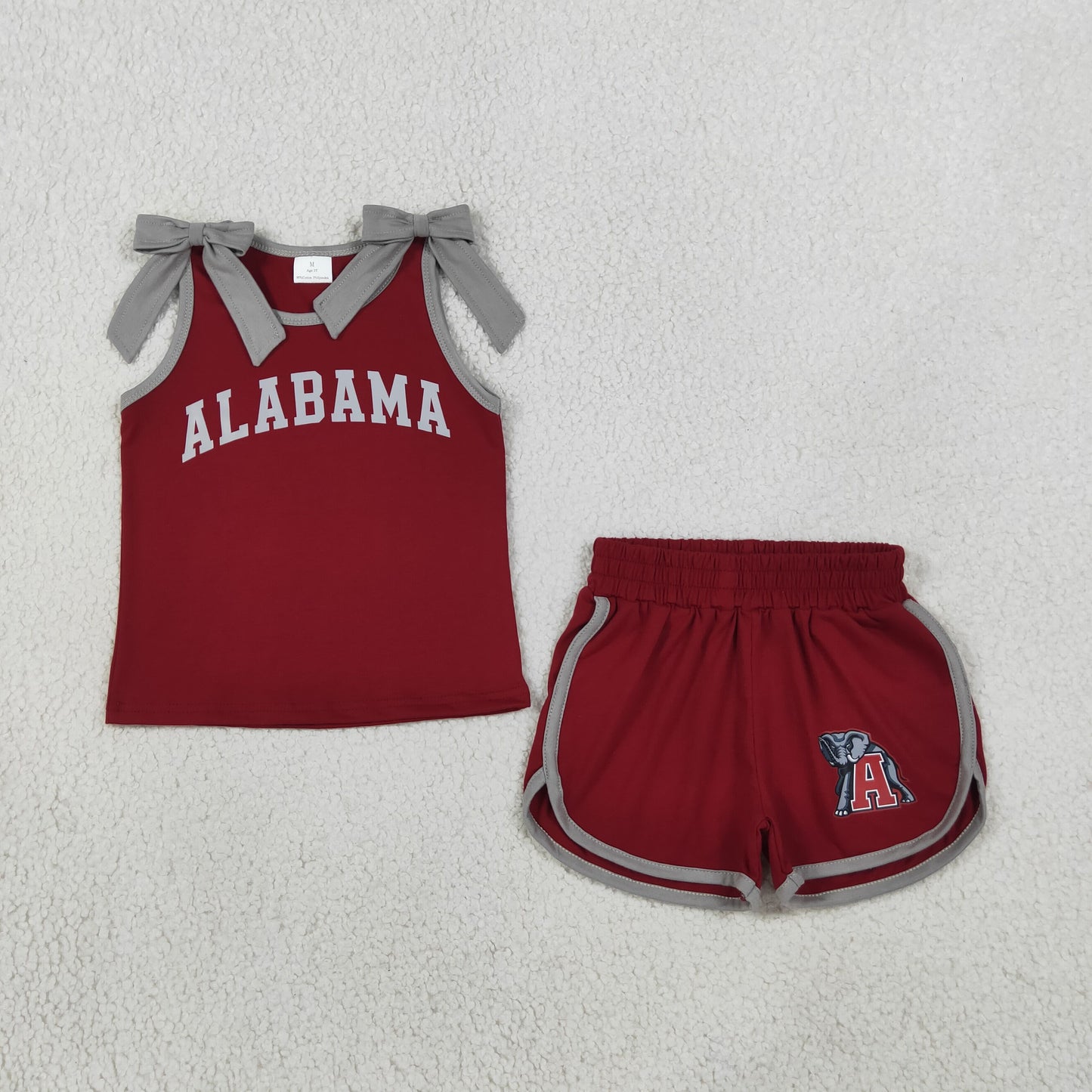GSSO3831 RTS NO MOQ （In stock）Sleeveless grey bow top shorts A team girls outfits