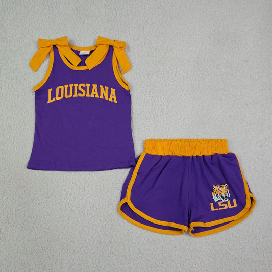 RTS Sibling Baby Girls Sleeveless bow top shorts school team print outfits