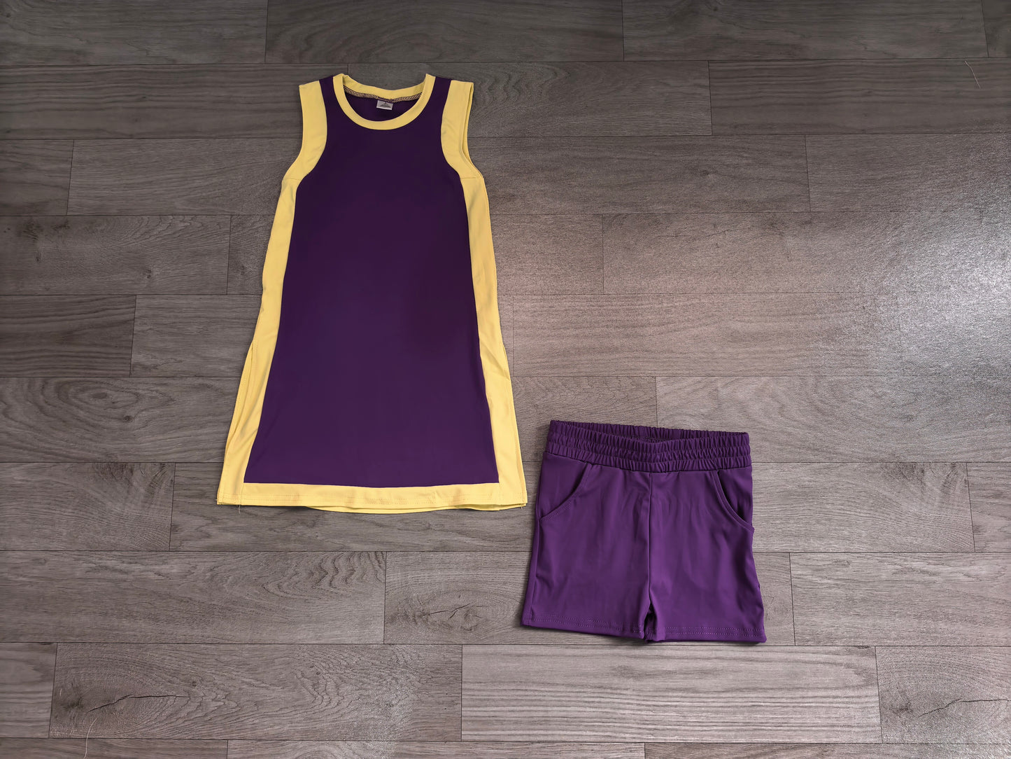 GSSO3844(GDS4253+SS0958) Sample No Moq Yoga Baby Girls Sleeveless Yellow Purple Yoga Active Split Skirt Short Clothes Set