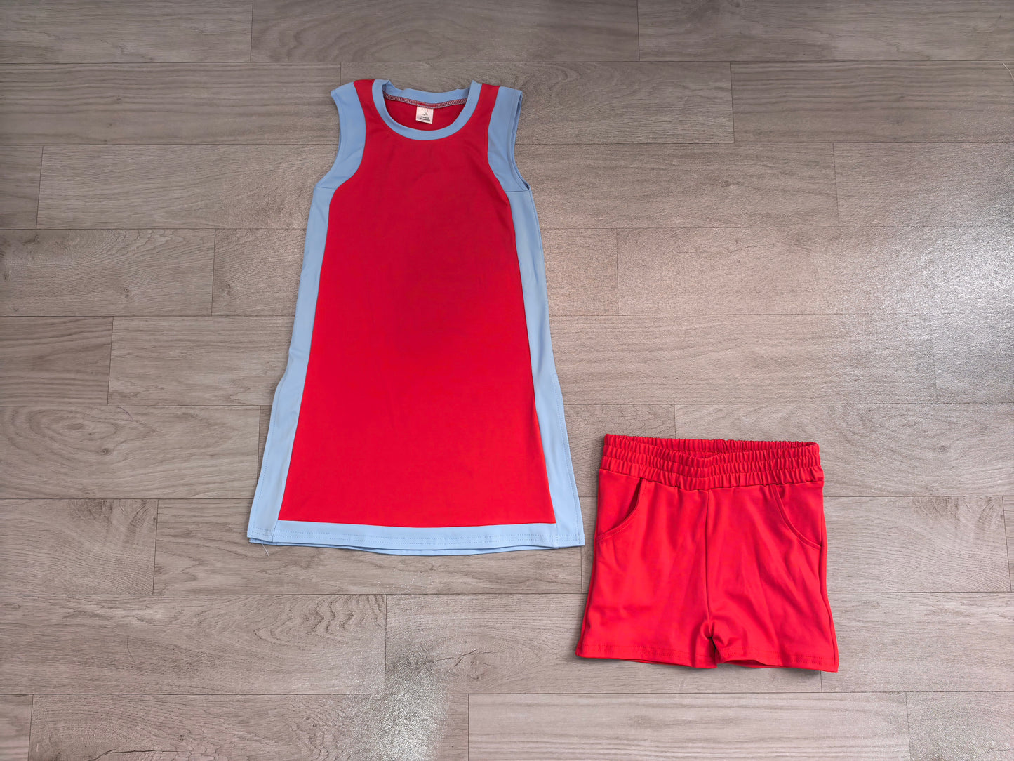 GSSO3846(GDS4255+SS0960） Sample No Moq Yoga Baby Girls Sleeveless Blue Red Yoga Active Split Skirt Short Clothes Set