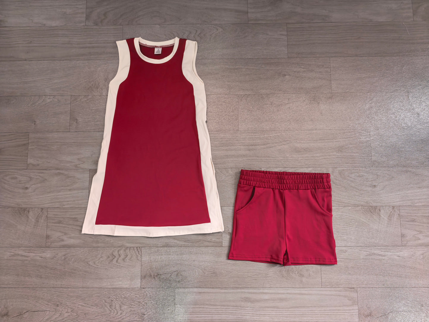 GSSO3848(GDS4257+SS0962)  Sample No Moq Yoga  Baby Girls Sleeveless White Maroon Yoga Active Split Skirt Short Clothes Set