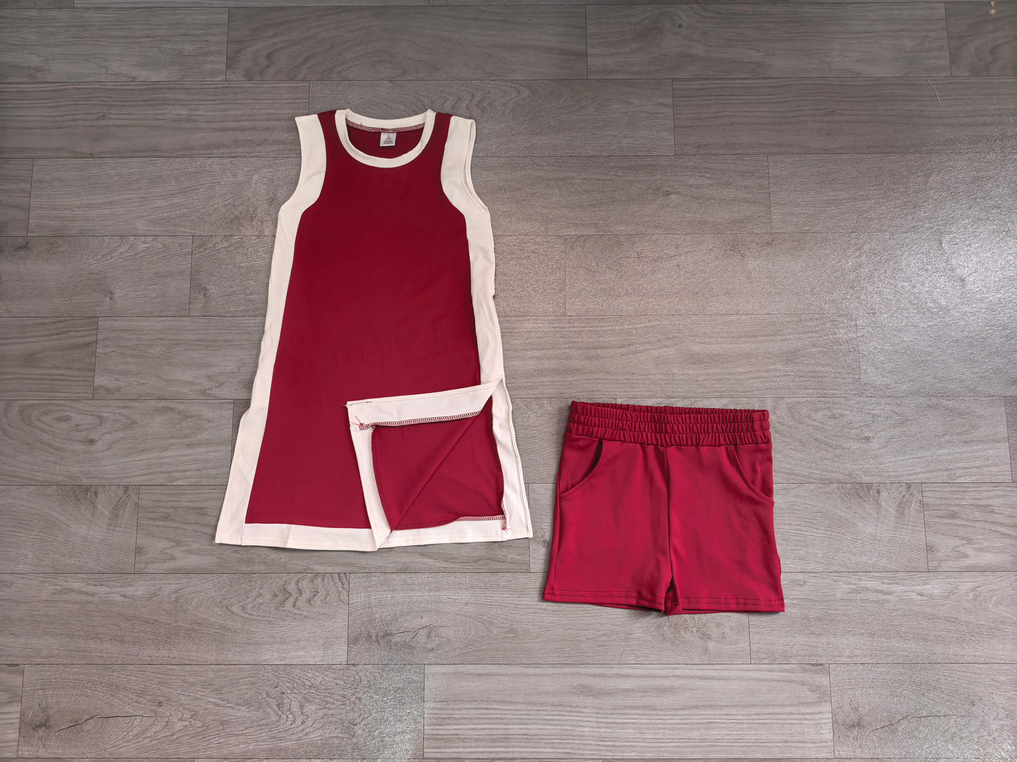GSSO3848(GDS4257+SS0962)  Sample No Moq Yoga  Baby Girls Sleeveless White Maroon Yoga Active Split Skirt Short Clothes Set