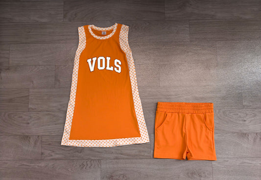 GSSO3852(GSD4292+SS0980)   Sample No Moq Yoga Baby Girls Orange Polka Dots Vols Split Tunic Short Yoga Active Team Clothes Sets