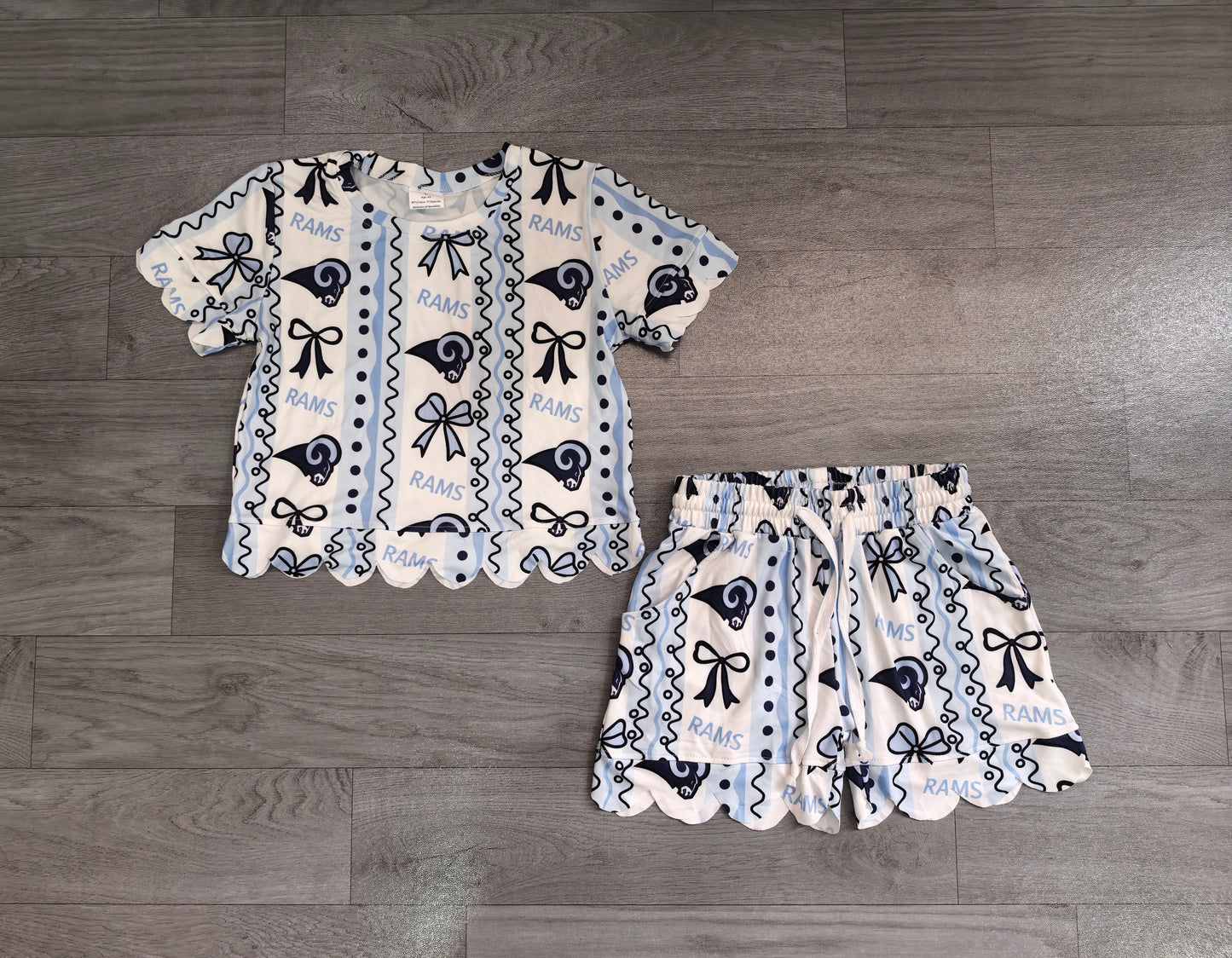 GSSO3853  Sample No Moq milk silk Baby Girls Rams Bows Stripe Top Short Team Scallop Clothes Sets