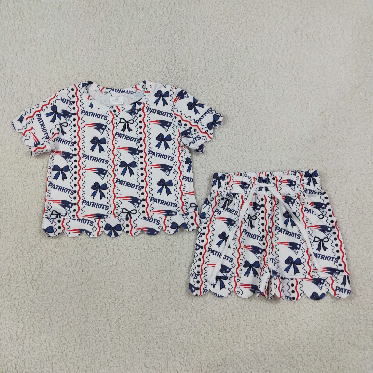 RTS NO MOQ Sibling milk silk Baby Girls Bows Stripe Print Top Pockets Short Scallop Team Clothes Sets Dress