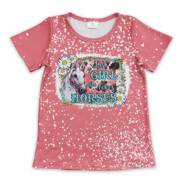 5.26 RTS NO MOQ （In stock）GT0095+A16-4 Just a girl who loves horse short sleeves baby kids shirt with solid icing ruffle shorts