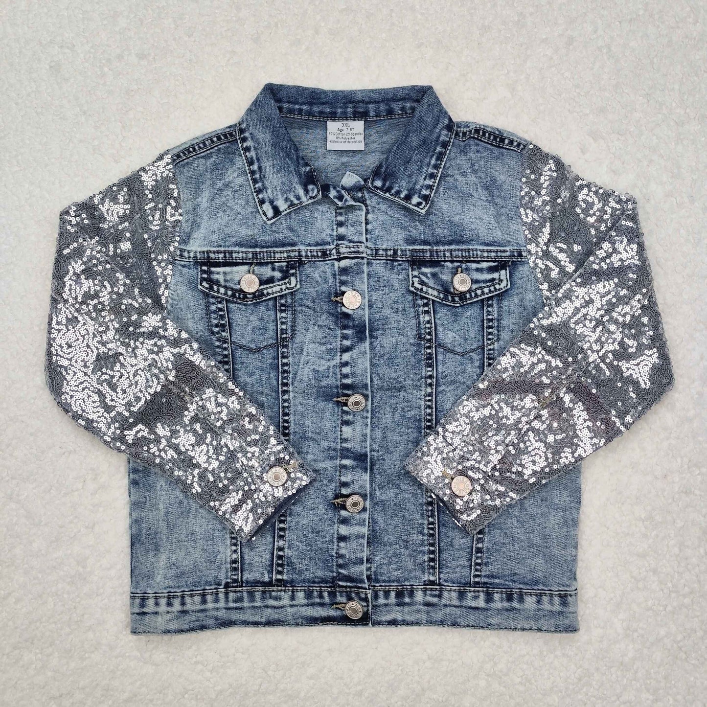 GT0148Silver sequin long sleeves girls denim jackets
