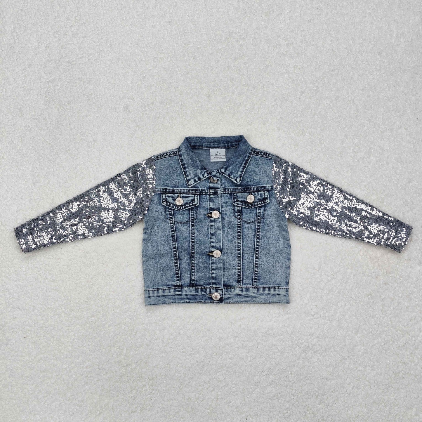 GT0148Silver sequin long sleeves girls denim jackets