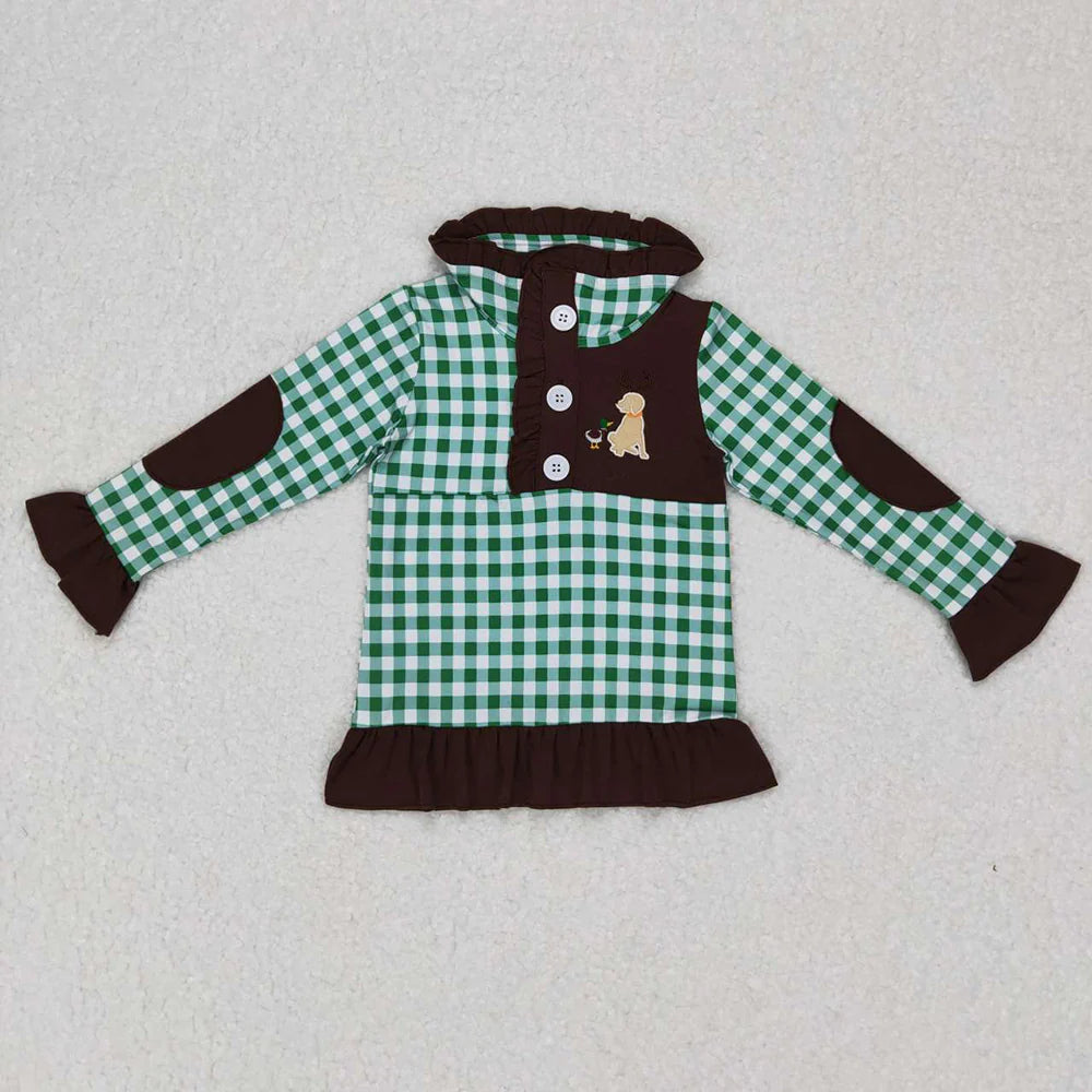1.15 RTS Sibling Girls Baby Boys Hunting Green Checkered Pullover Tee Shirt Tops