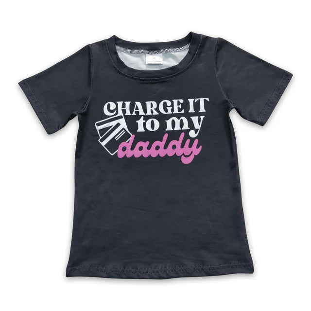 5.26 RTS NO MOQ （In stock）GT0314+SS0865 Charge it to my daddy black short sleeves girls shirt with Black plaid kids girls team active summer shorts