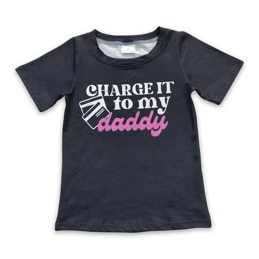 5.26 RTS NO MOQ （In stock）GT0314+SS0865 Charge it to my daddy black short sleeves girls shirt with Black plaid kids girls team active summer shorts