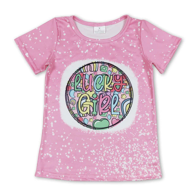5.26 RTS NO MOQ （In stock）GT0375+SS0181 Lucky girl clover short sleeves girls shirt with Pink ruffle cotton baby girls summer shorts