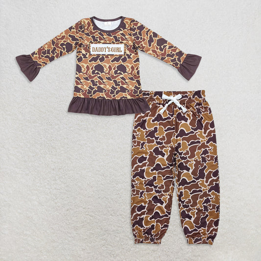 9.24 RTS NO MOQ （In stock）GT0404 + P0669 Baby Girls Camo Ruffle Tee Shirts Tops Bottoms Jogger Pants