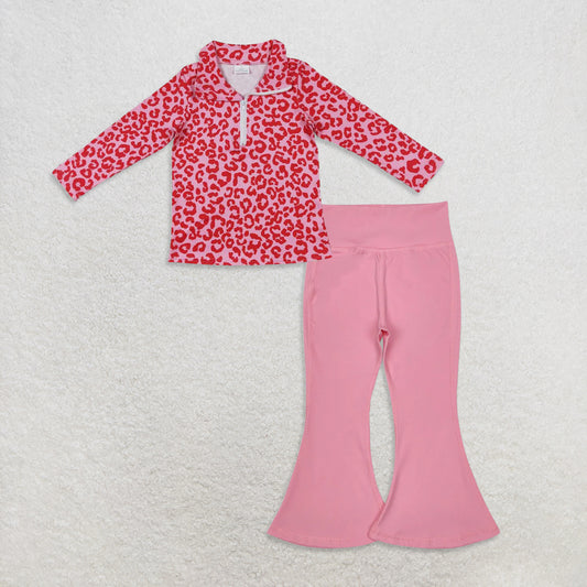 9.24 RTS NO MOQ （In stock）GT0414 + P0573 Baby Girls Long Sleeve Zip Pullovers Tops Bell Bottom Pants