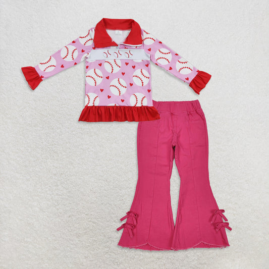 9.24RTS NO MOQ （In stock）GT0429 + P0731 Baby Girls Zip Long Sleeve Pullovers Tops Denim Flare Pants Jeans