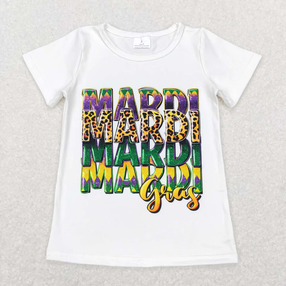 12.29 RST Sibling Girls Baby Boys Mardi Gras Short Sleeve Tee Shirts Tops