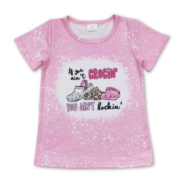 5.26 RTS NO MOQ （In stock）GT0443+SS0181 Short sleeves pink bleached sandals girls summer shirt with Pink ruffle cotton baby girls summer shorts