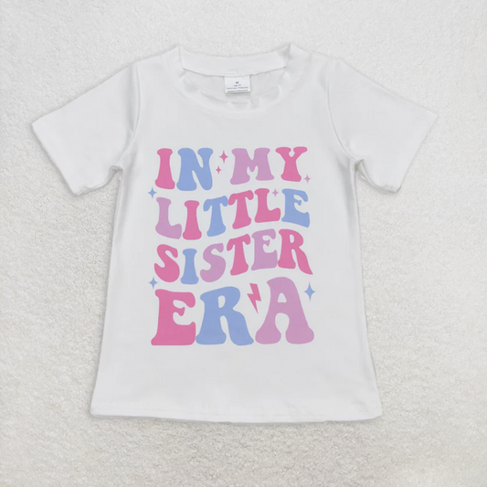 6.21 GT0507 RTS NO MOQ Baby Girls Summer Tops in my little sister era letter white short sleeve top