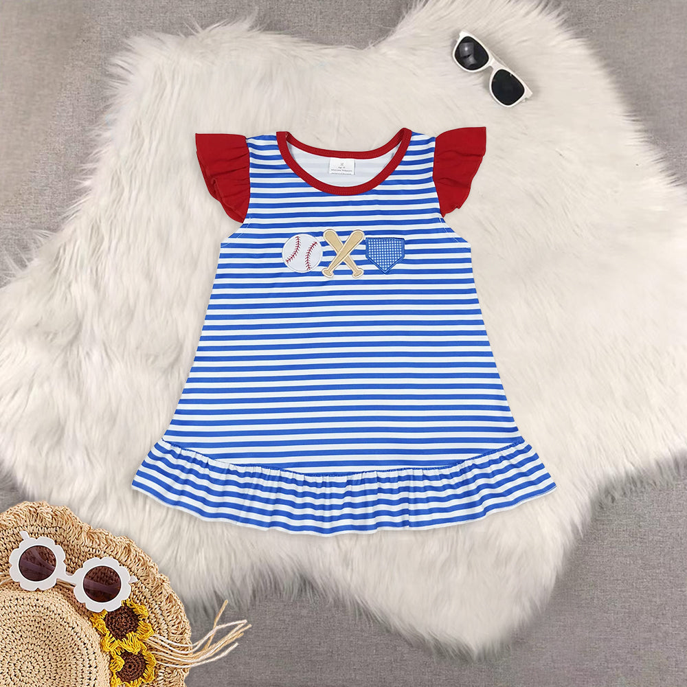 8.16 RTS Sibling Flutter sleeves stripe baseball baby girls top