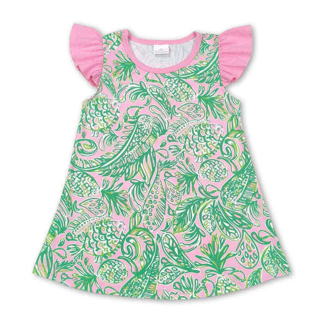 RTS Sibling Flutter sleeves green pink watercolor girls shirt