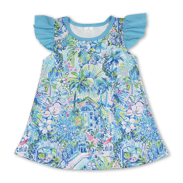RTS Sibling Baby Girls Sea Flowers Flutter Sleeve Tunic Tops